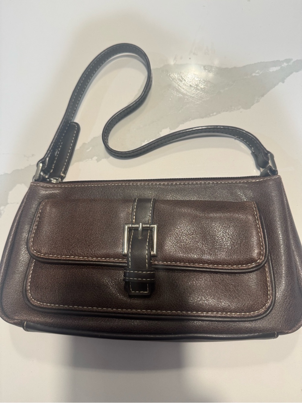 Brown Leather Shoulder Bag with Front Buckle Liz Coltrane